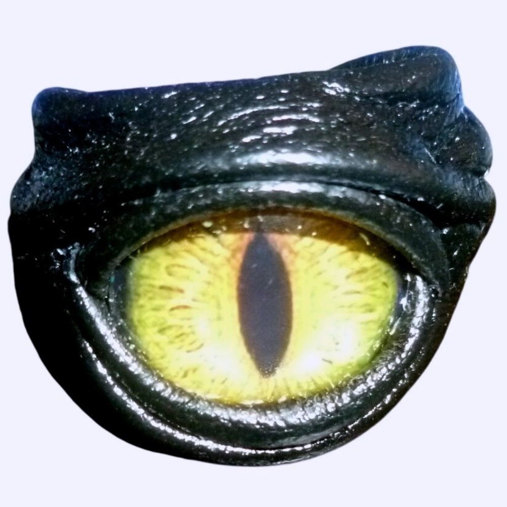 Handmade Leather Dragon Eye Ring - Artisan Glass Fantasy Jewelry - Black OS